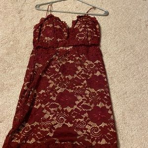 Maroon and mesh dress